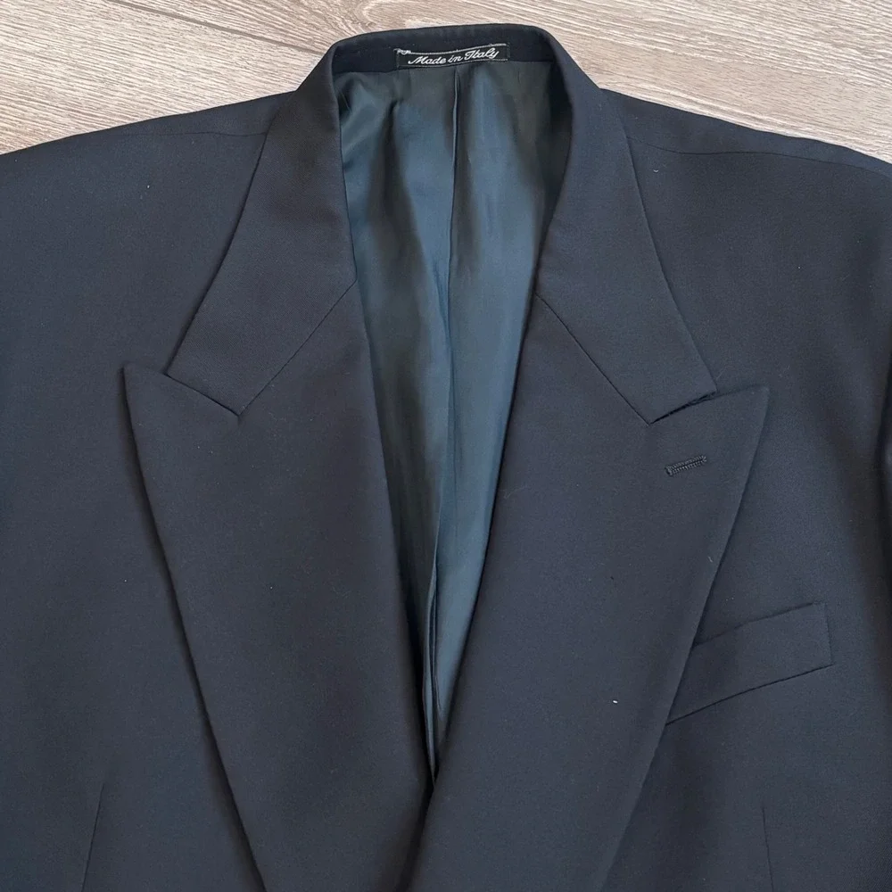 Mani Blazer Mens 42 Navy Blue Double Breasted Peak Lapel Wool Sport Coat Italy